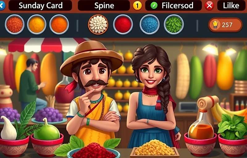 Mapusa Marvels Gameplay Screenshot Mapusa Marvels gameplay showing player managing a spice shop in a vibrant Indian market with customers bargaining
